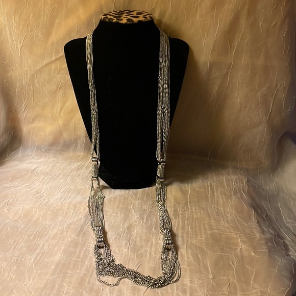 Nicole Miller silver multi stranded  chain Necklace W/Rhinestones - Picture 2 of 11